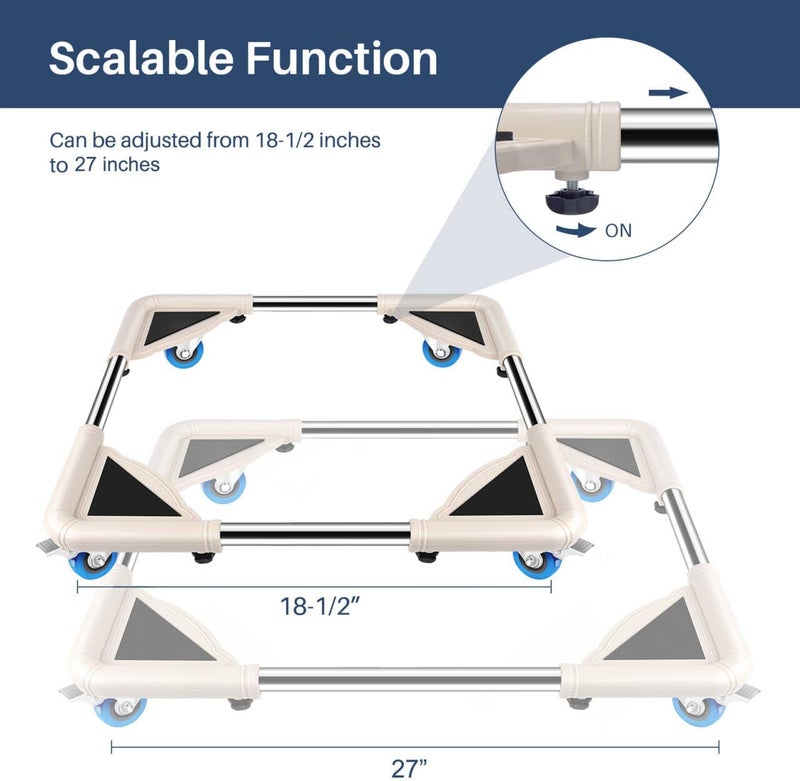 SPACECARE Mini Fridge Stand Furniture Dolly Mobile Roller with 4 Locking Wheels-Base Adjustable Refrigerator Washing Machine Stand Moving Cart- Appliance Dolly Cart Roller Pedestal - Off White - Image 2